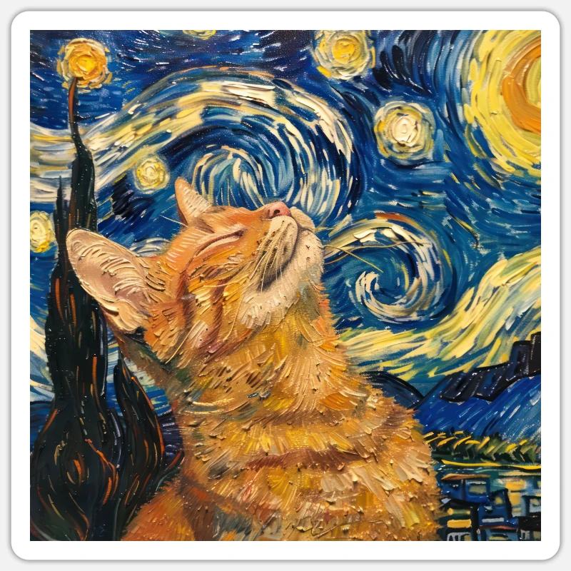 Chat, Motif De Chat - Sticker taille S (10 x 10 cm) - blanc mat