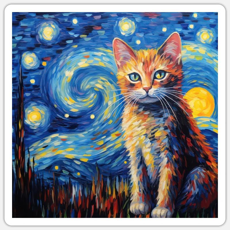 Chat, Motif De Chat - Sticker taille S (10 x 10 cm) - blanc mat