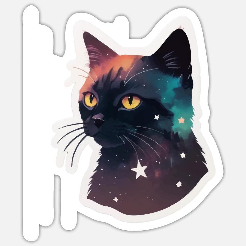Chat dans les étoiles - Sticker taille S (10 x 10 cm) - blanc mat