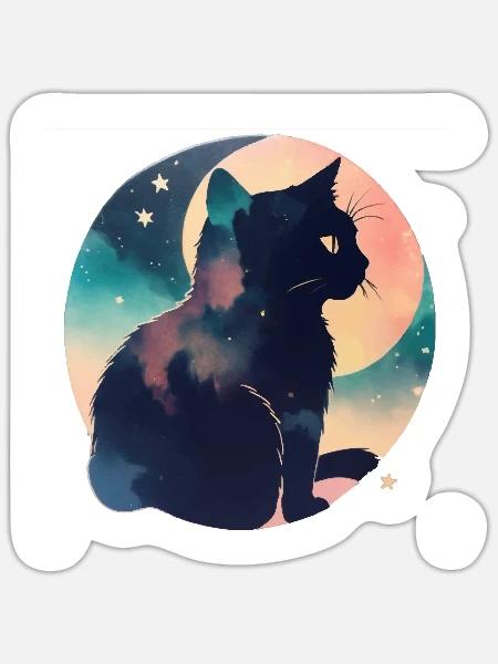 Katze in den Sternen - Sticker Größe S (10 x 10 cm) - Mattweiß