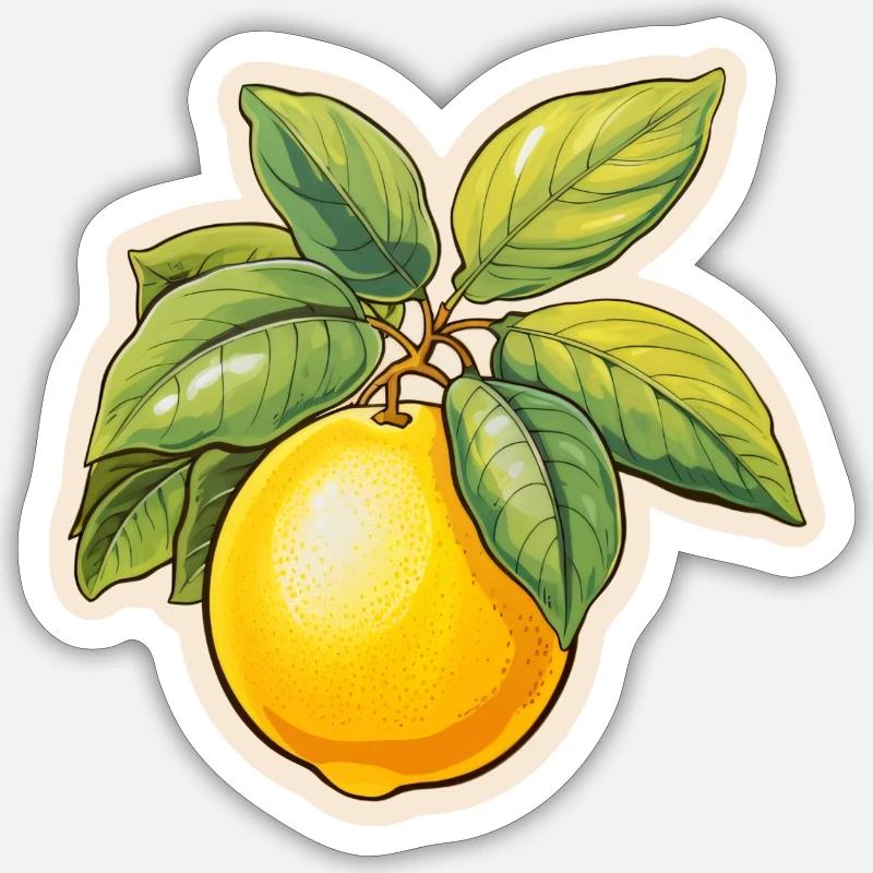 Lemon with leaf - Sticker size S (10 x 10 cm) - white matte