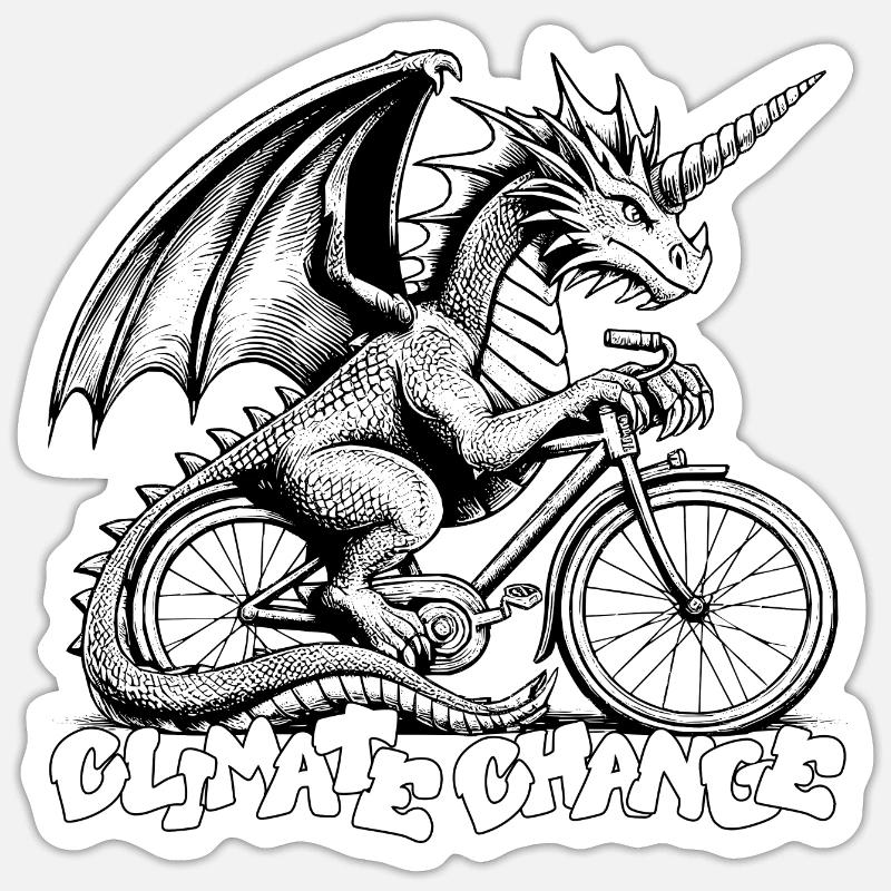 Dragon on bicycle - Sticker size S (10 x 10 cm) - white matte