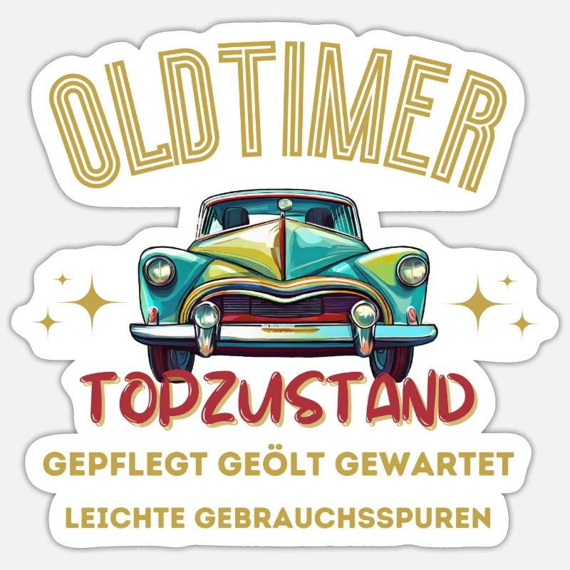 Oldtimer Auto Jahre Geburtstag - Sticker Größe S (10 x 10 cm) - Mattweiß