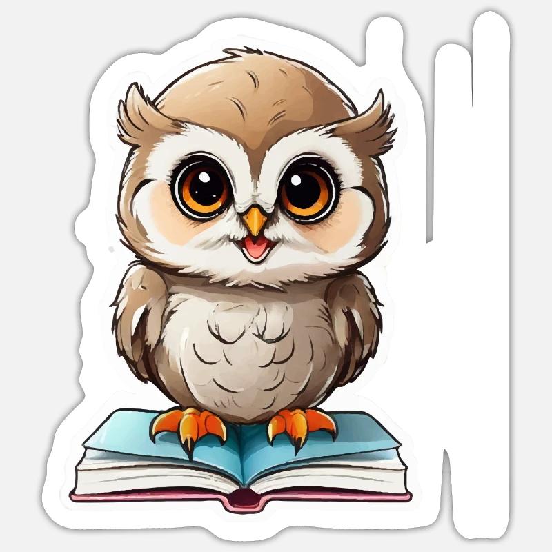 Eule lesen Bücher - Sticker Größe S (10 x 10 cm) - Mattweiß