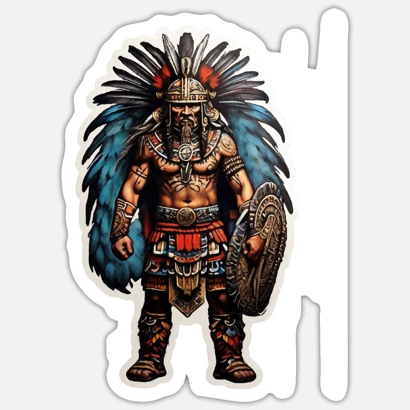Guerriers aztèques - Sticker taille S (10 x 10 cm) - blanc mat