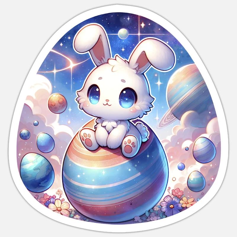 Chibi Bunny dans l’espace avec des œufs de Pâques Sticker taille S (10 x 10 cm)