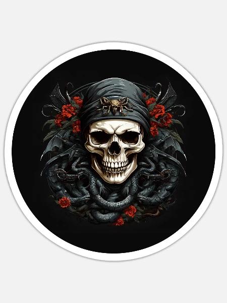 Dekorativer Schädel mit Schlangen - Sticker Größe S (10 x 10 cm) - Mattweiß