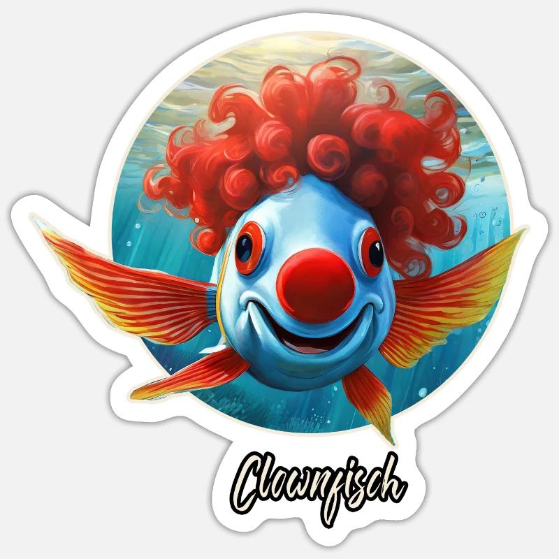 Wortspiel - Clownfisch - Sticker Größe S (10 x 10 cm) - Mattweiß