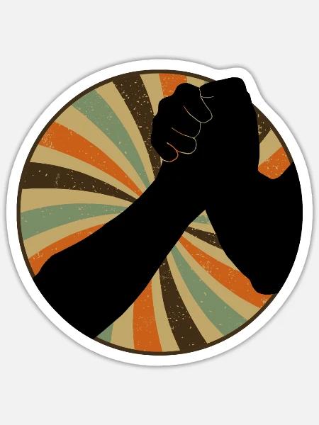 Starker Mann Armdrücken Muskeln - Sticker Größe S (10 x 10 cm) - Mattweiß