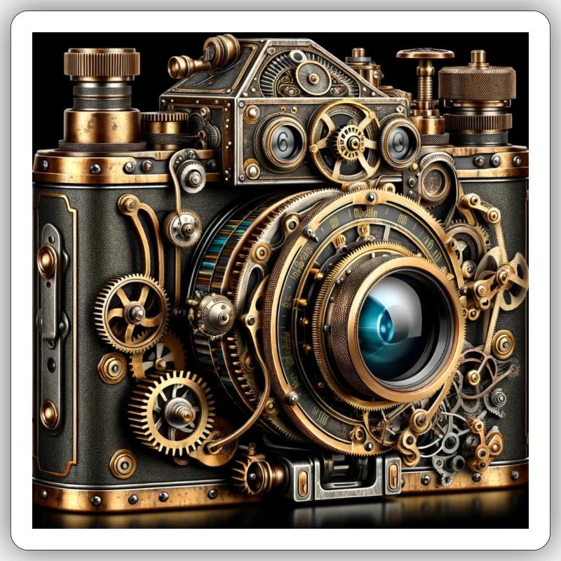 Caméra Steampunk Sticker taille S (10 x 10 cm)
