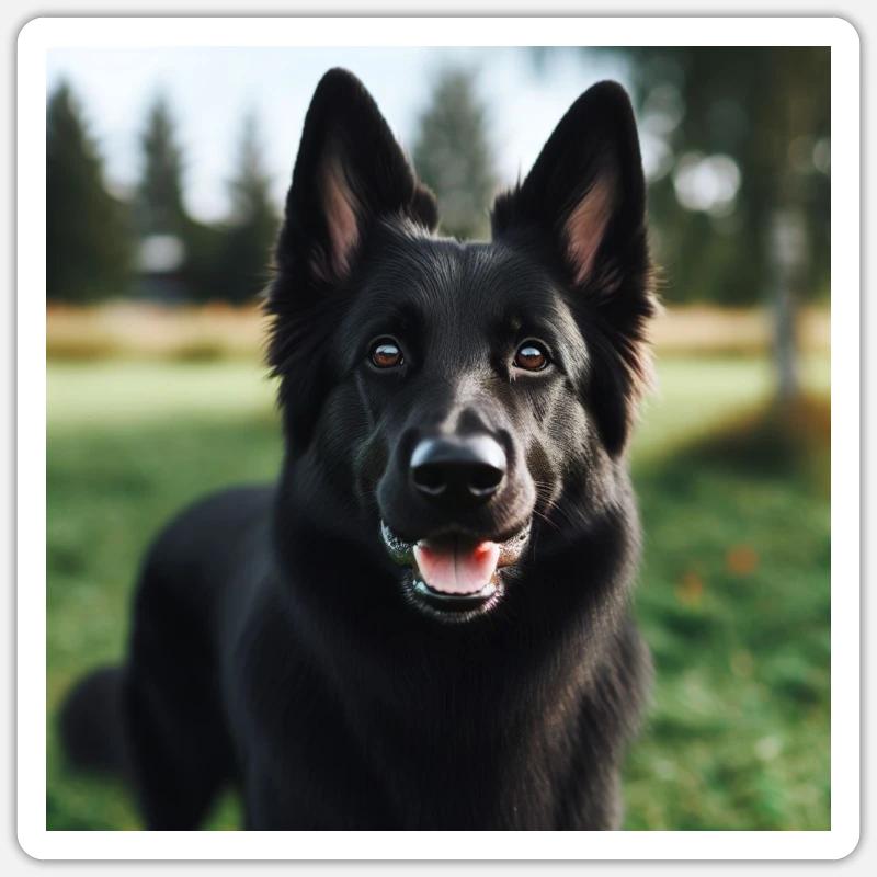 Schwarzer Deutscher Schäferhund - Sticker Größe S (10 x 10 cm) - Mattweiß
