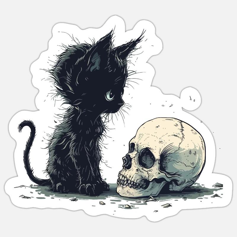 Cute Emo Gothic Kitten and Skull Sticker size S (10 x 10 cm)