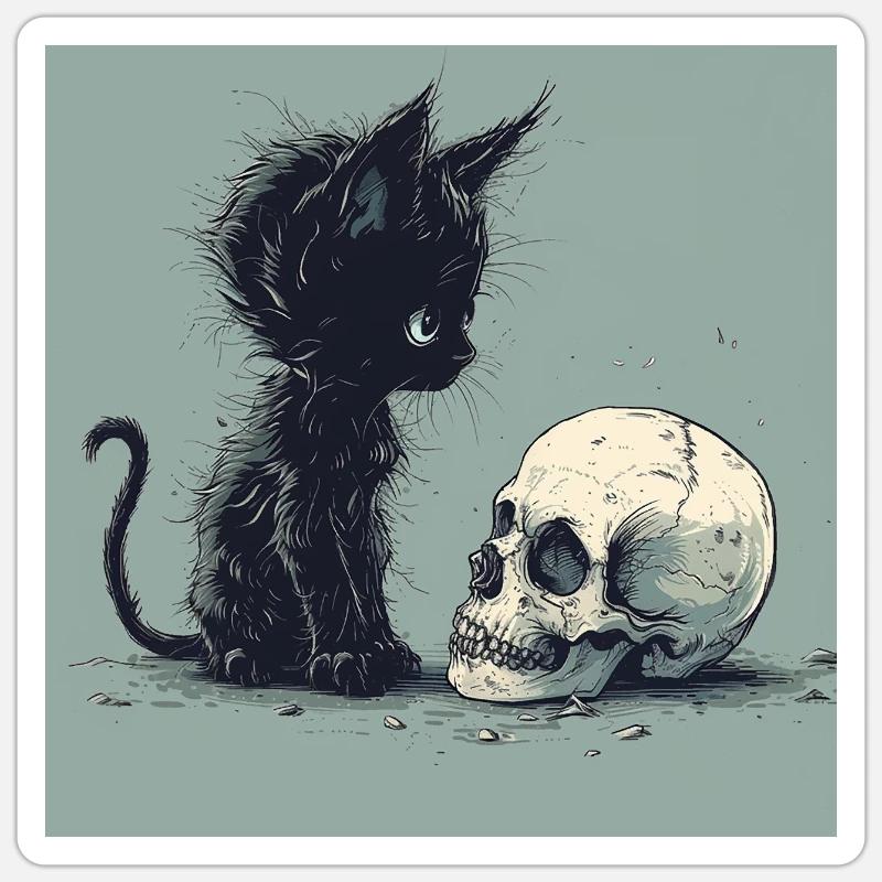 Cute Emo Gothic Kitten and Skull Sticker size S (10 x 10 cm)