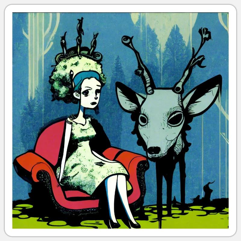 Psychedelic deer 01 - Sticker size S (10 x 10 cm) - white matte