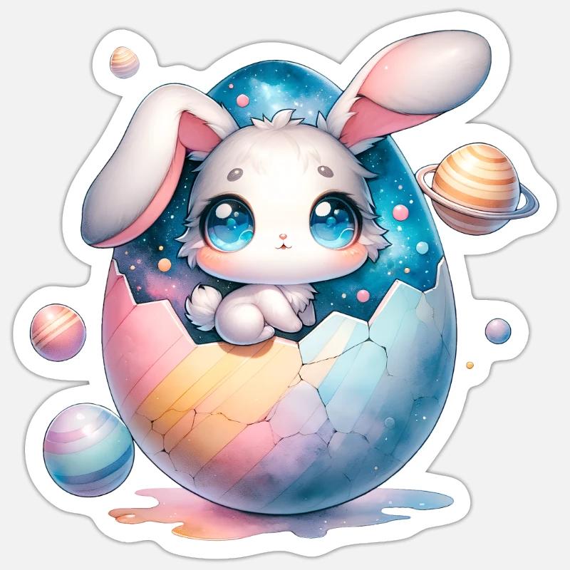 Chibi Space Bunny sitzt In Einem Zerbrochenen Osterei Sticker Größe S (10 x 10 cm)