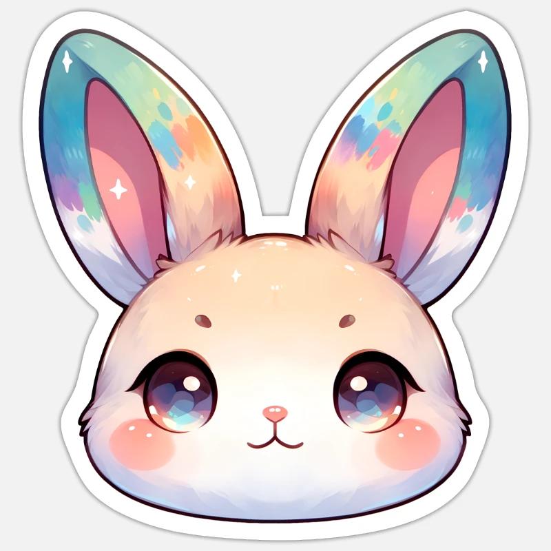 Visage mignon de lapin chibi avec des oreilles de couleur humide Sticker taille S (10 x 10 cm)