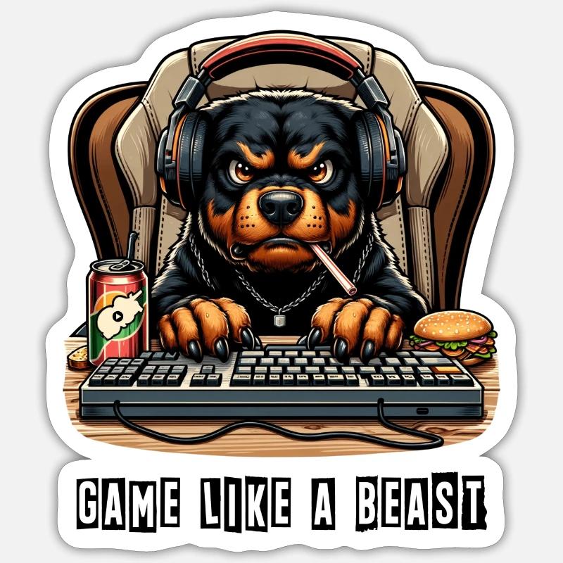 Design de jeu Rottweiler - Sticker taille S (10 x 10 cm) - blanc mat