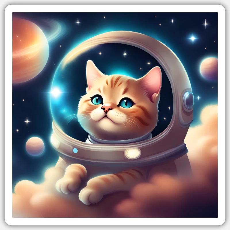 Chat mignon dans l’espace Sticker taille S (10 x 10 cm)