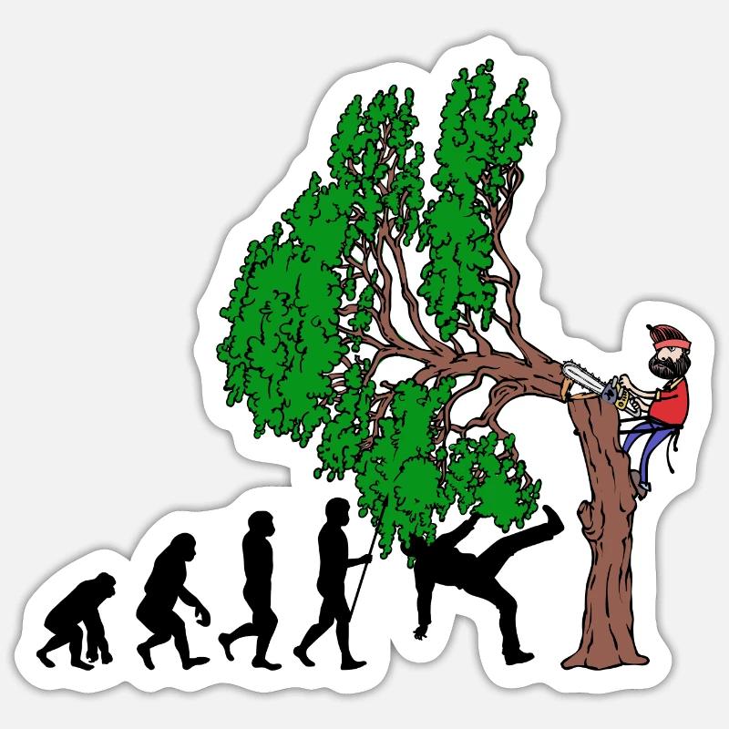 Baum Evolution Holz Holzfäller Baumfäller Wald - Sticker Größe S (10 x 10 cm) - Mattweiß