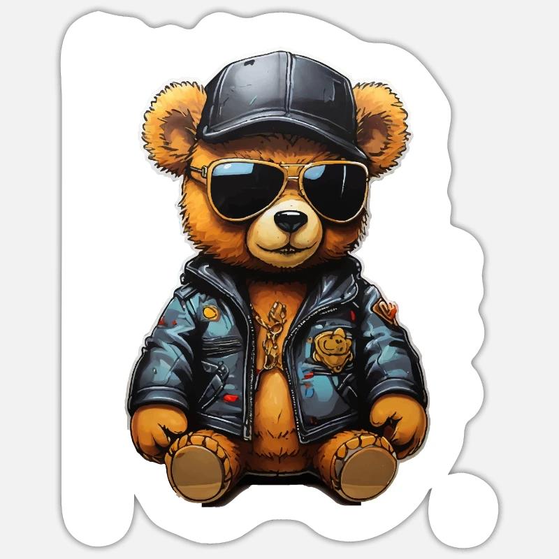 Teddy Bear Rapper Ganster - Sticker size S (10 x 10 cm) - white matte