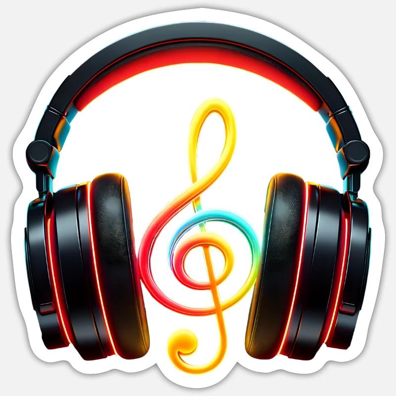Schlanker Kopfhörer mit Musiknote - Sticker Größe S (10 x 10 cm) - Mattweiß