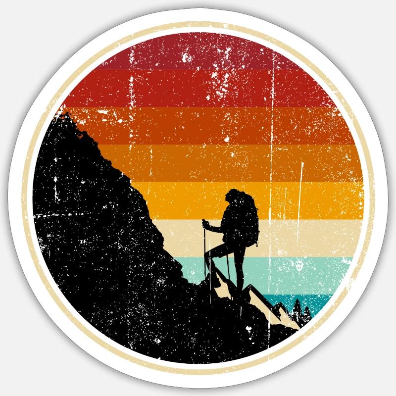 Climber at Sunset Retro Circle - Sticker size S (10 x 10 cm) - white matte