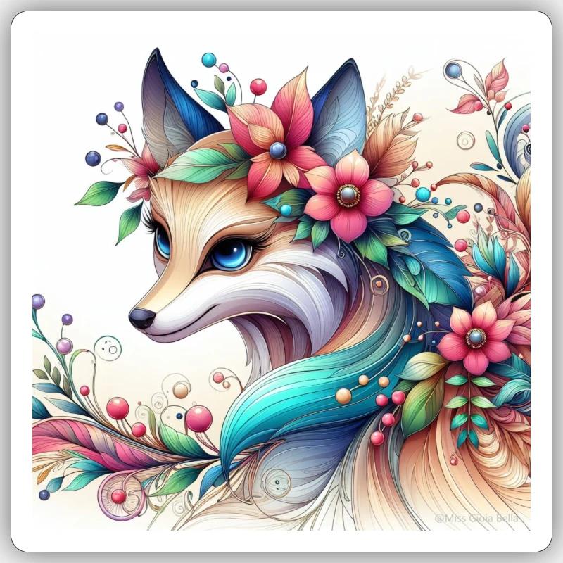 Fuchs mit Blumen Sticker Größe S (10 x 10 cm)