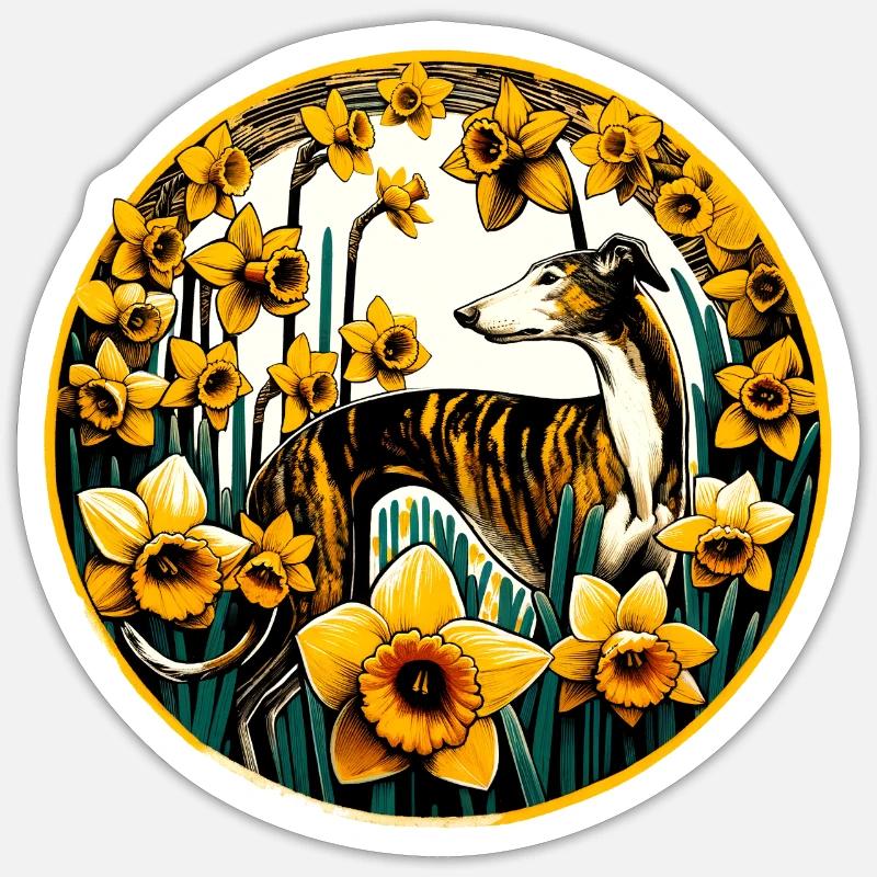 Daffodils Sighthound - Sticker size S (10 x 10 cm) - white matte