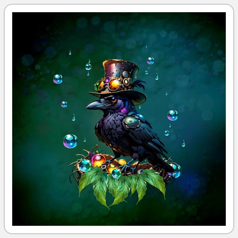 Fantastic Steampunk Raven - Sticker size S (10 x 10 cm) - white matte