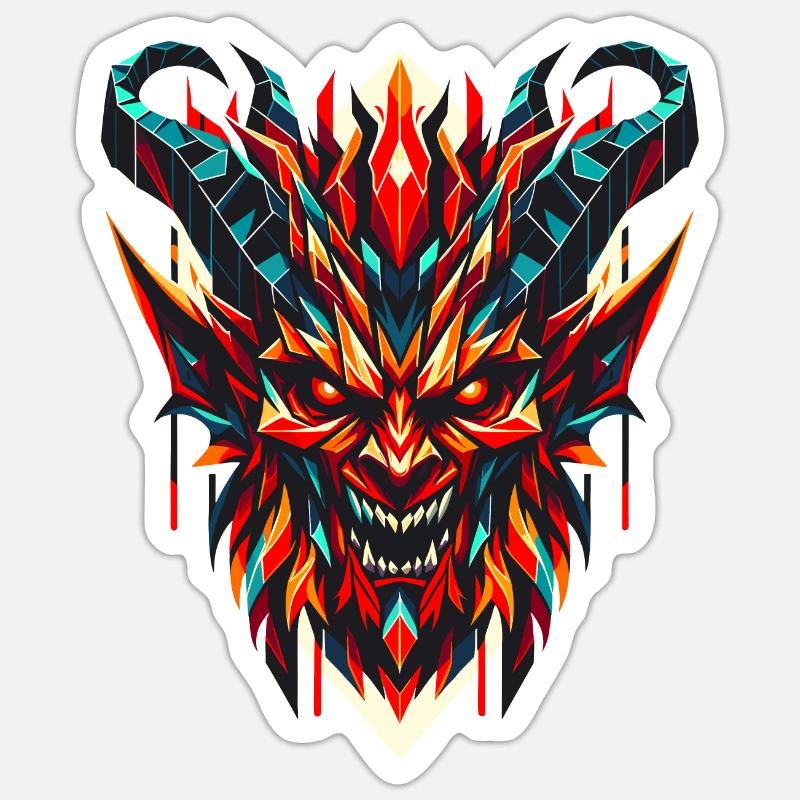 Geometrischer Dämon: Wilde polygonale Illustration Sticker Größe S (10 x 10 cm)