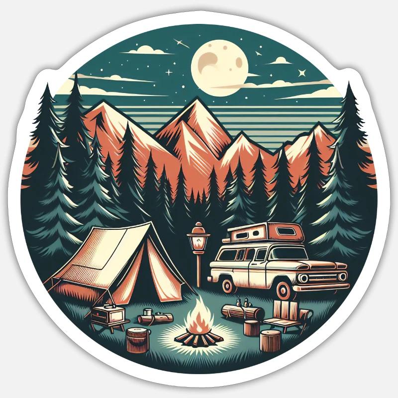 Camping en voiture - Sticker taille S (10 x 10 cm) - blanc mat