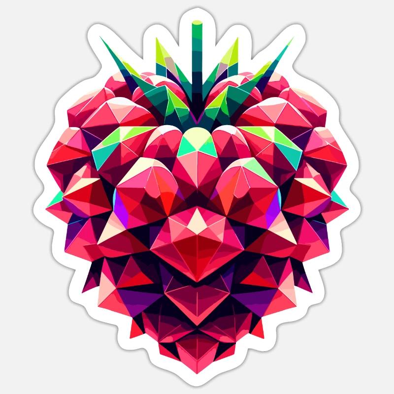 Geometrischer Himbeerbaum: Lebendiges Low-Poly-Artwork Sticker Größe S (10 x 10 cm)