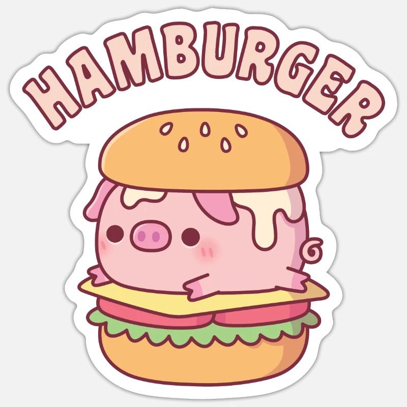 Mignon cochon hamburger jeu de mots drôle Sticker taille S (10 x 10 cm)