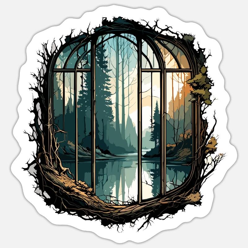 Window in the Forest / Trees / View / Wilderness Sticker size S (10 x 10 cm)