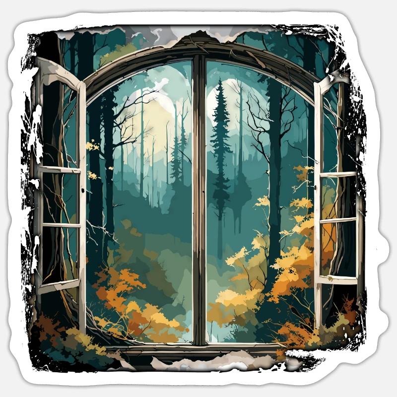 Window in the Forest / Trees / View / Wilderness Sticker size S (10 x 10 cm)