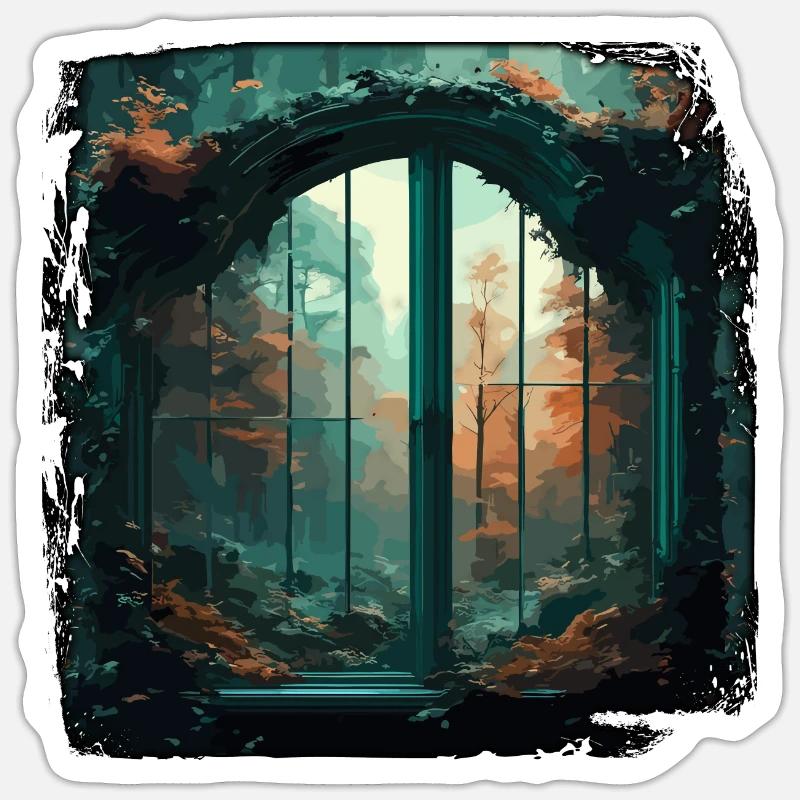 Window in the Forest / Trees / View / Wilderness Sticker size S (10 x 10 cm)