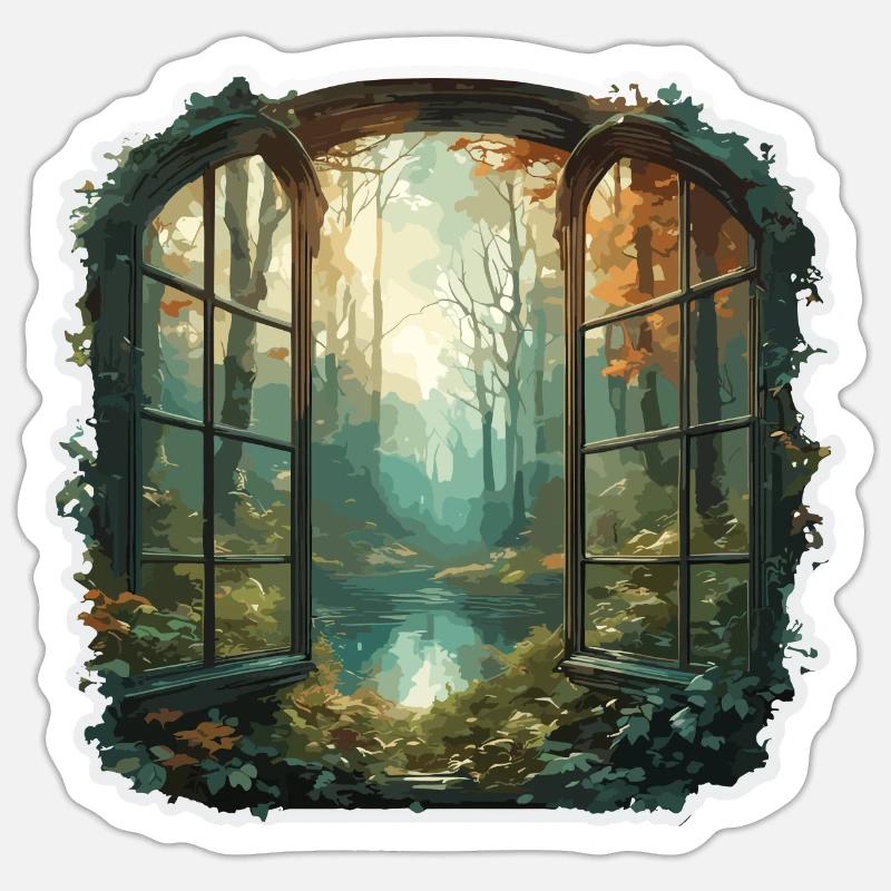 Window in the Forest / Trees / View / Wilderness Sticker size S (10 x 10 cm)