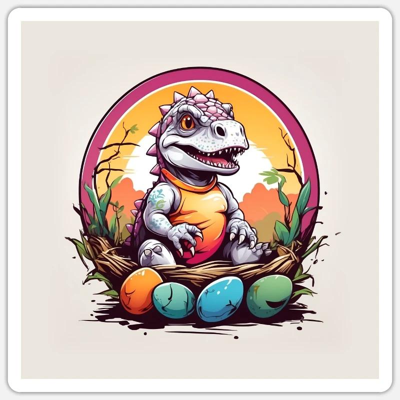 Dinobaby in Easter basket with colorful Easter eggs Sticker size S (10 x 10 cm)