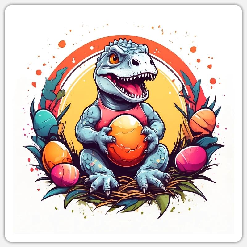 Dinobaby in Easter basket with colorful Easter eggs Sticker size S (10 x 10 cm)