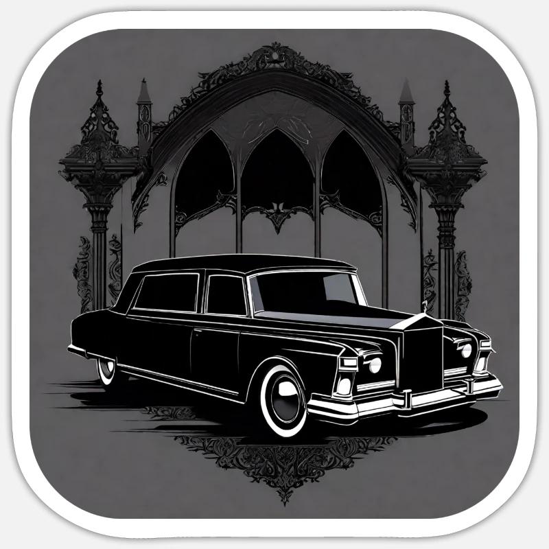 Corbillard Vintage cool - Sticker taille S (10 x 10 cm) - blanc mat