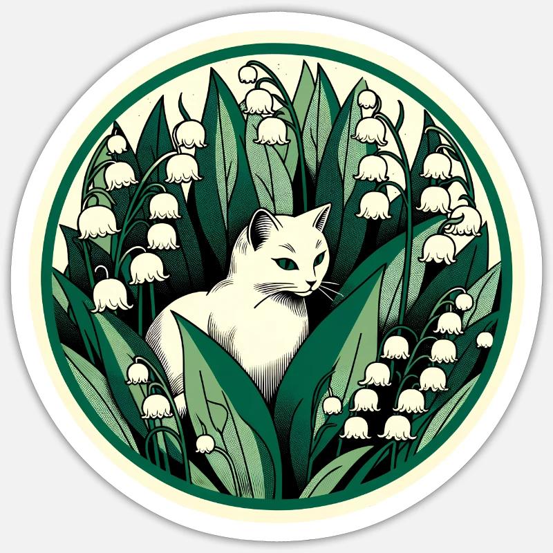 Chat chat blanc du muguet - Sticker taille S (10 x 10 cm) - blanc mat