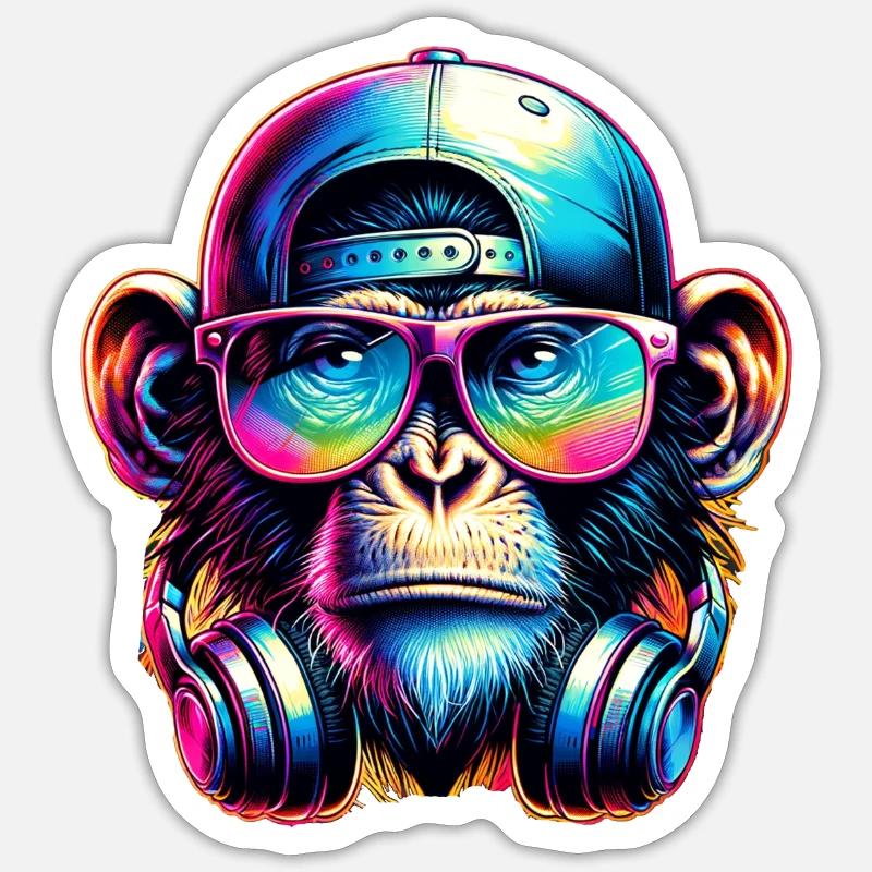 Monkey Headset Music - Sticker Größe S (10 x 10 cm) - Mattweiß