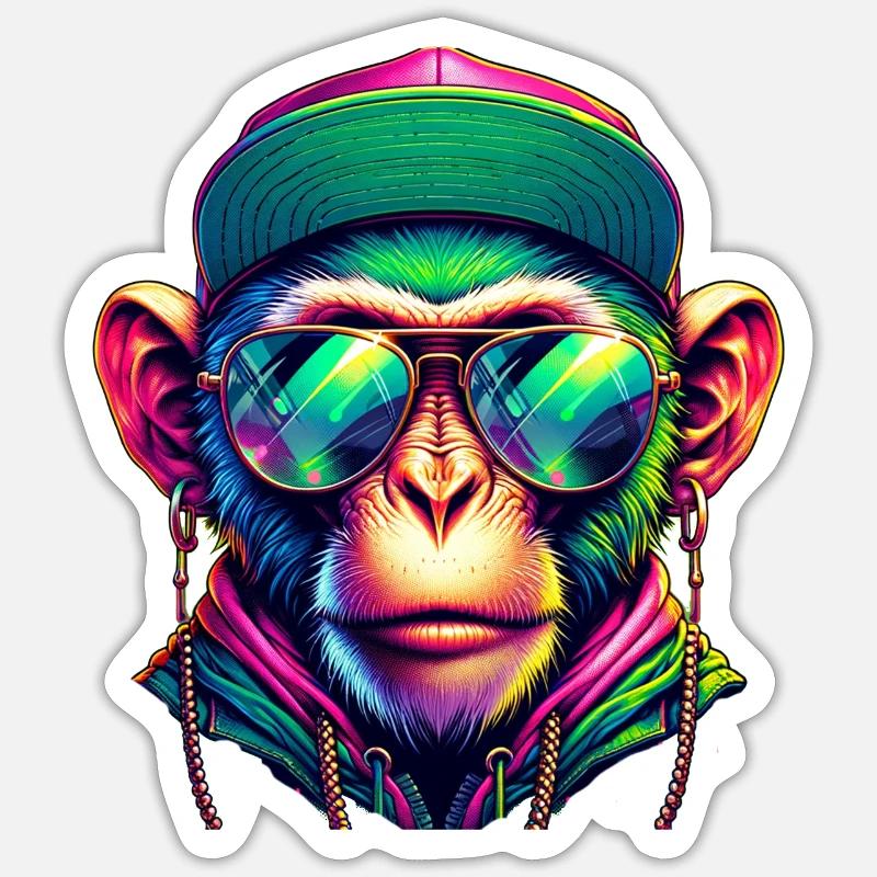 Monkey Afro Style - Sticker Größe S (10 x 10 cm) - Mattweiß