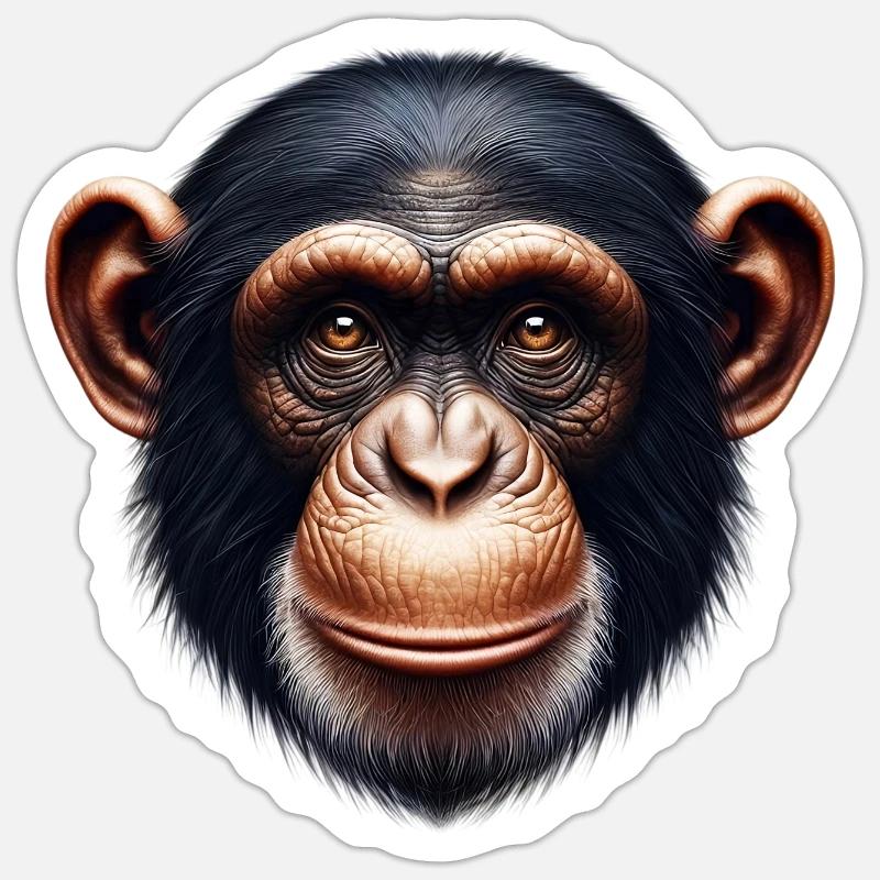 Schimpanse Affe - Sticker Größe S (10 x 10 cm) - Mattweiß