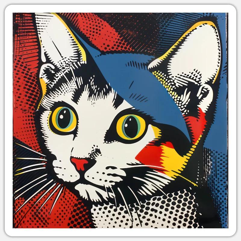 Chat, Motif De Chat - Sticker taille S (10 x 10 cm) - blanc mat