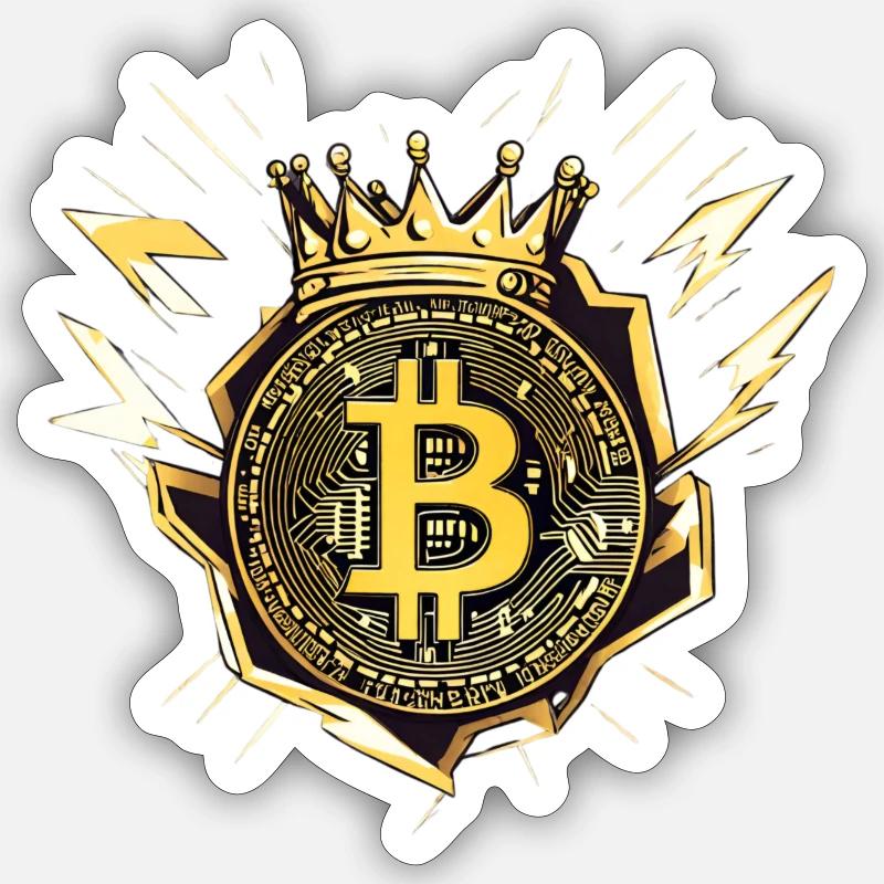 King Bitcoin mit Blitzen - Sticker Größe S (10 x 10 cm) - Mattweiß