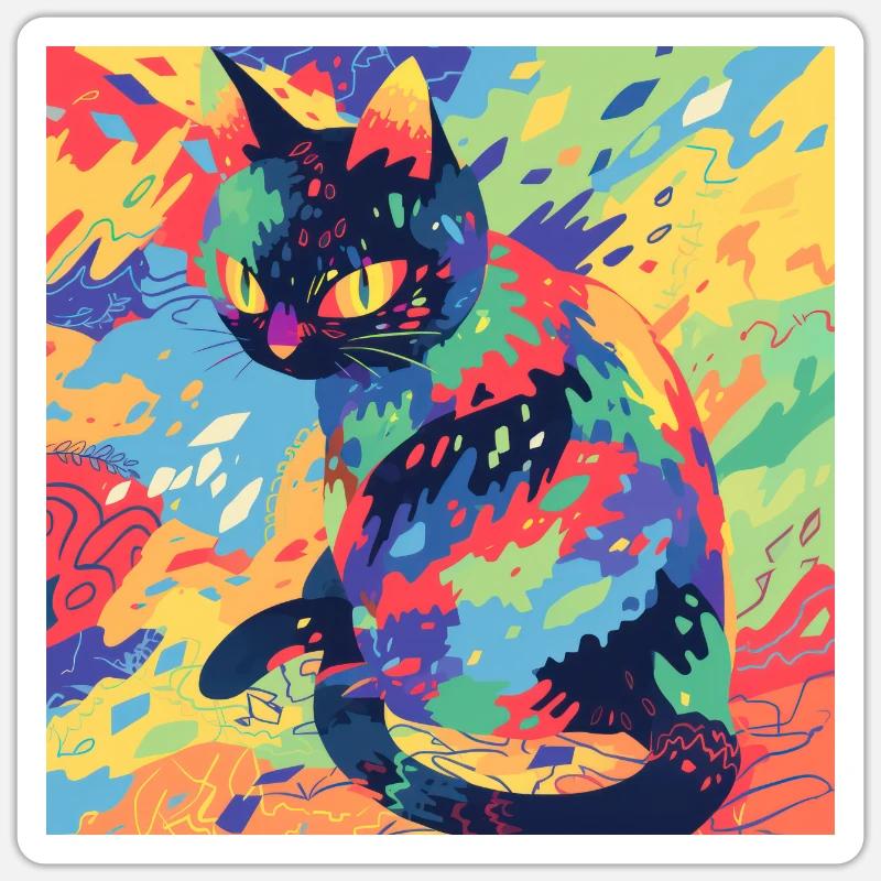 Chat, Motif De Chat - Sticker taille S (10 x 10 cm) - blanc mat