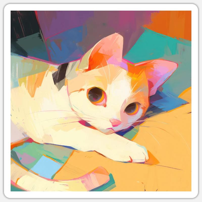Chat, Motif De Chat - Sticker taille S (10 x 10 cm) - blanc mat