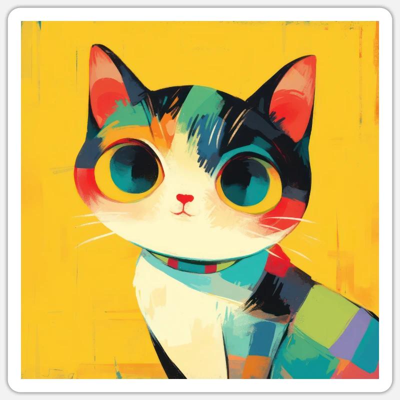 Chat, Motif De Chat - Sticker taille S (10 x 10 cm) - blanc mat