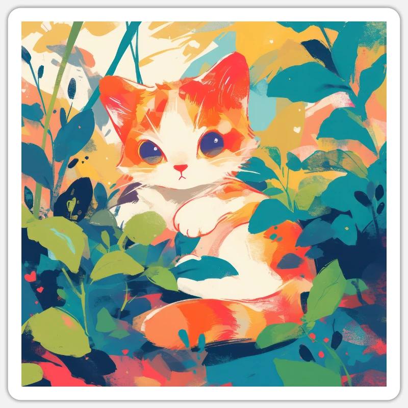 Chat, Motif De Chat - Sticker taille S (10 x 10 cm) - blanc mat